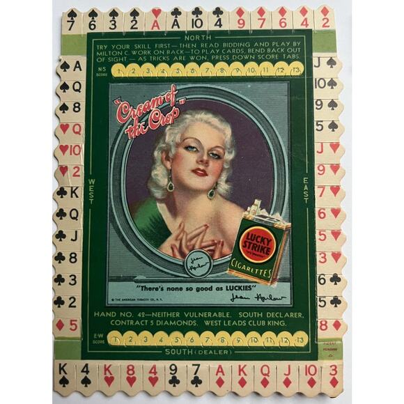 Unused 1930’s Lucky Strike Bridge Card Game Jean Harlow! Hollywood, Tobacco - Picture 2 of 6